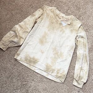 Mystree Beige Tie-Dye Crew Neck, Lightweight sweatshirt, size small